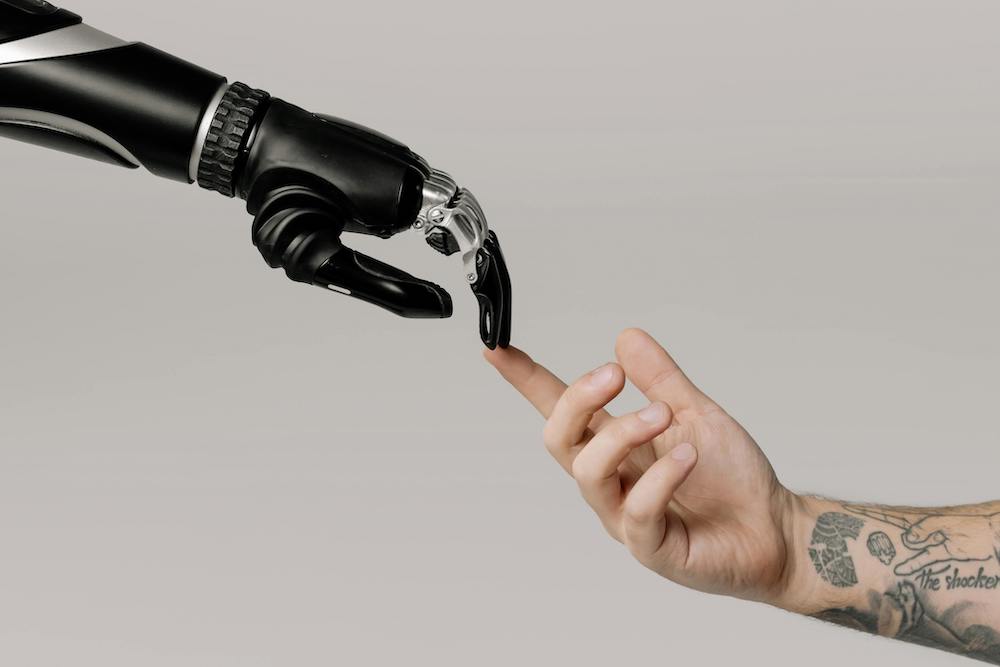Robot hand meets human hand and interacts